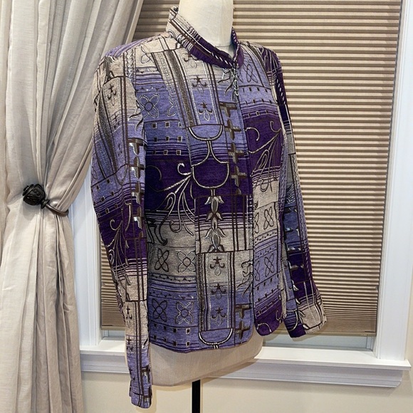 Dress Barn Purple Tapestry Zip Front Jacket - Picture 4 of 7